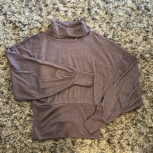 Free People Cowl Neck Shimmering Purple Long Sleeve Blouse size Small - Picture 4 of 14